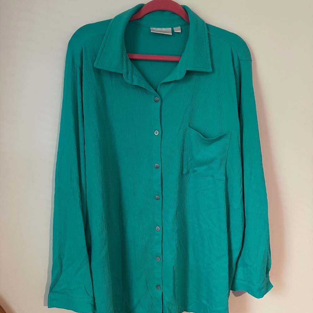 BELLE BY KIM GRAVEL BIG SHIRT GAUZE XL BLUE Green Teal